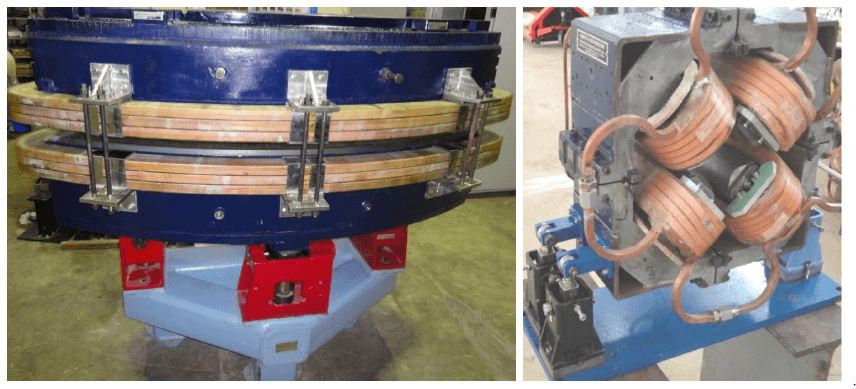 Fig. 39: Upgraded Booster Dipole (L) magnet (Wt. ~ 8 MT) and Quadrupole magnet with their support/positioning systems.