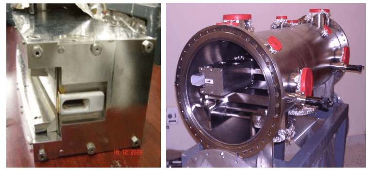 Fig. 52: New thin septum magnet for Indus-2 and its assembly in a vacuum chamber.
