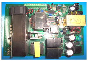 Photograph showing (a) the laser diode power converter board, and (b) its integration in the laser marker system. 