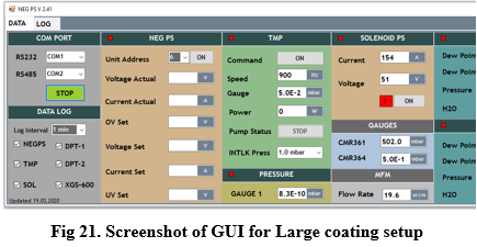 Fig 21. Screenshot of GUI for Large coating setup