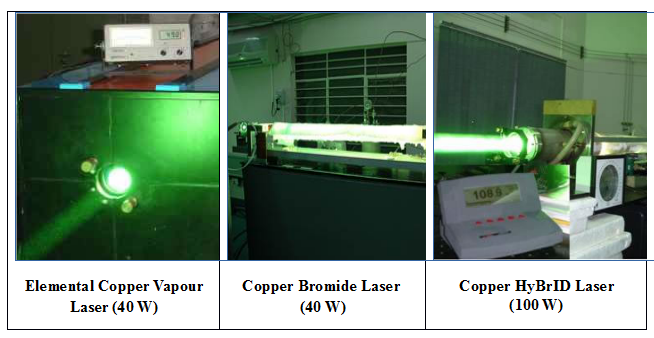 1. Elemental Copper Vapour Laser (40 W) 2. Copper Bromide Laser (40 W) 3. Copper HyBrID Laser (100 W)
