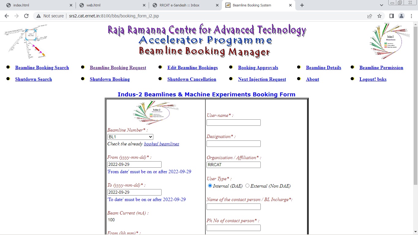 Screenshot of Beamline Booking Manager