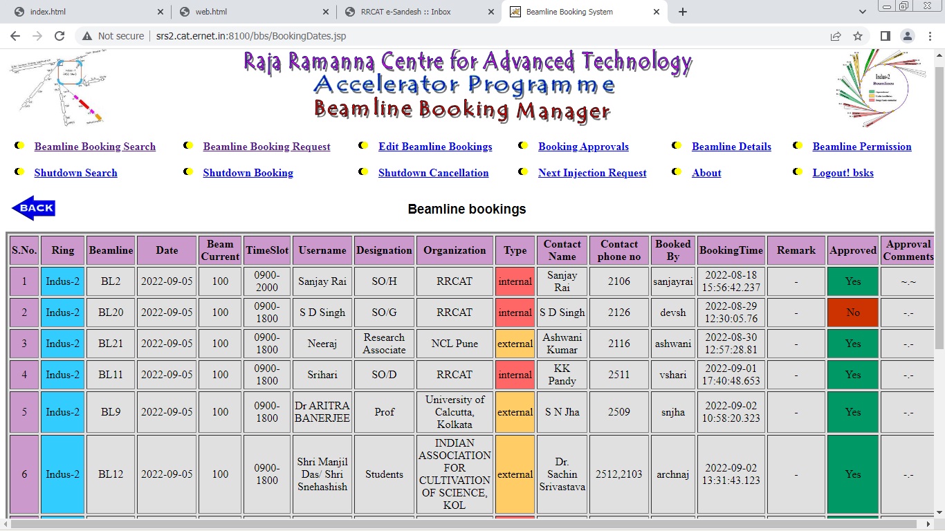 Screenshot of Beamline Booking Manager