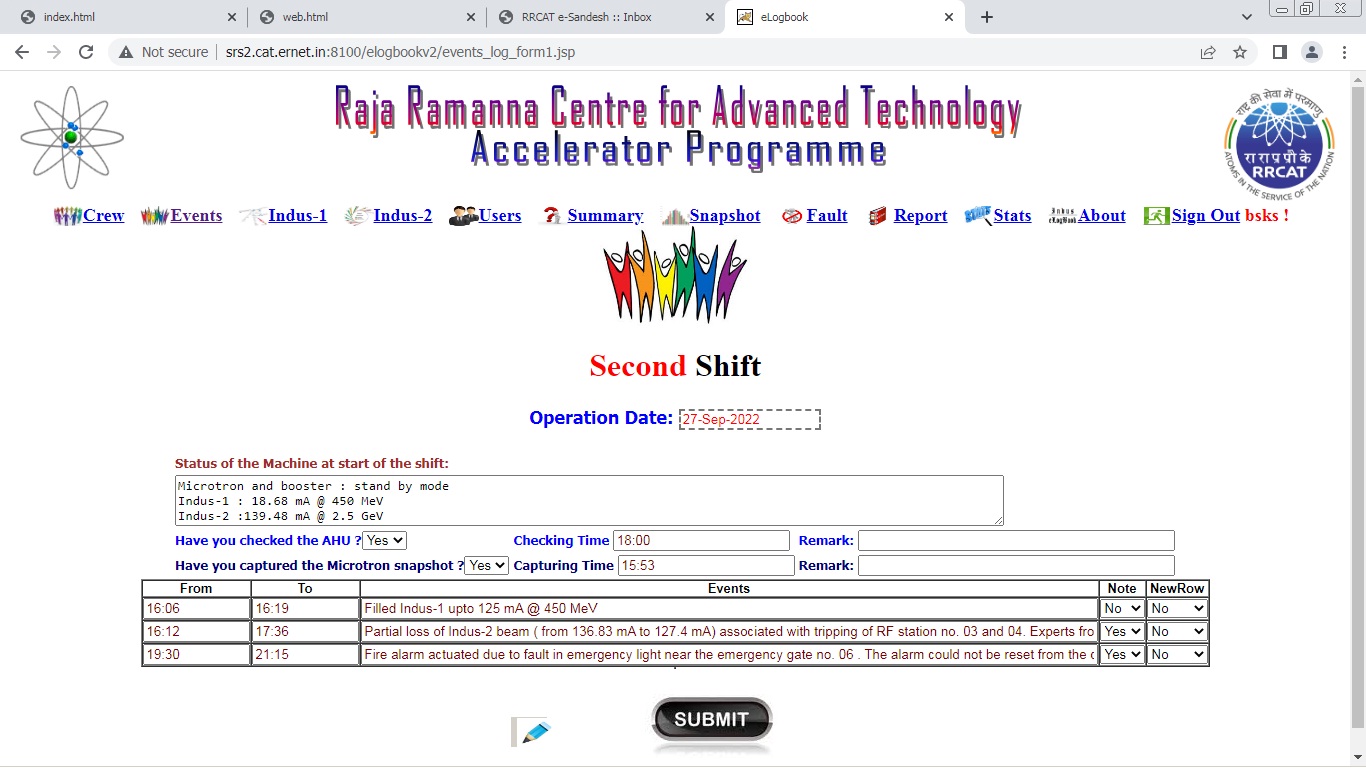 Screenshot of eLogbook