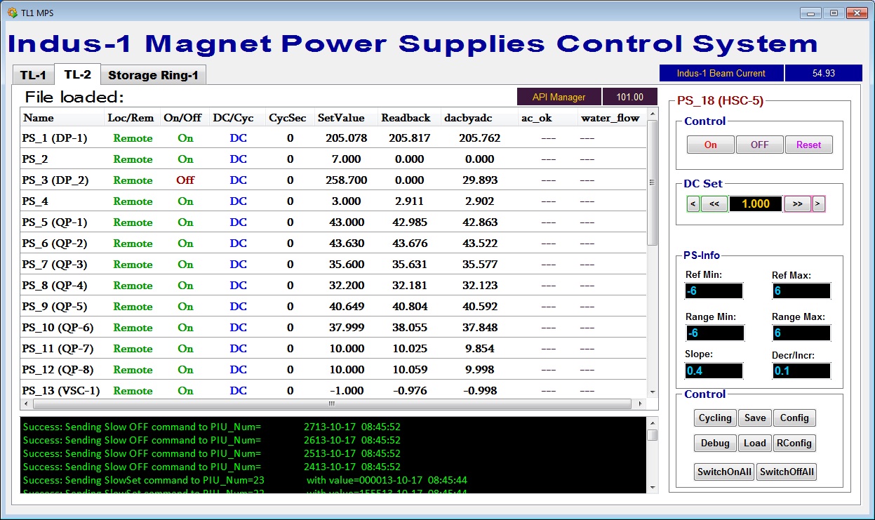 Screenshot of Magnet Power Supplies Control System GUI