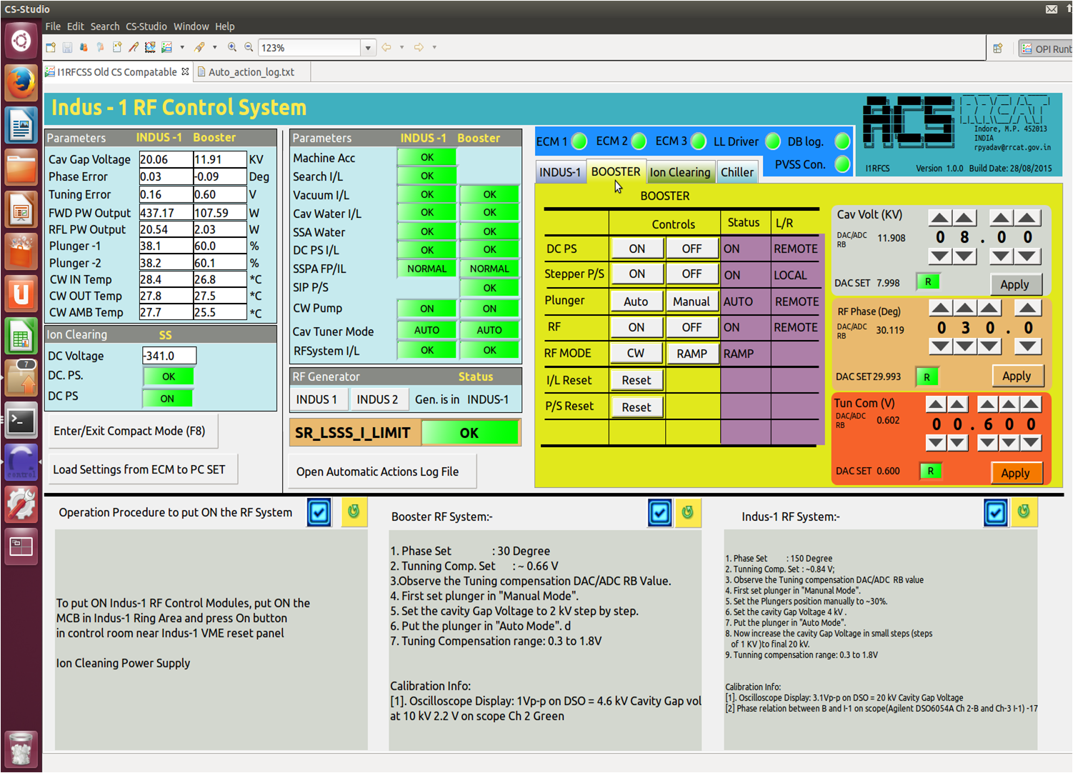 Screenshot of Indus-1 RF control system Software GUI on Ubuntu20.04 LTS