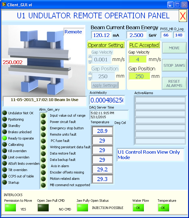 A screen shot of Undulator GUI