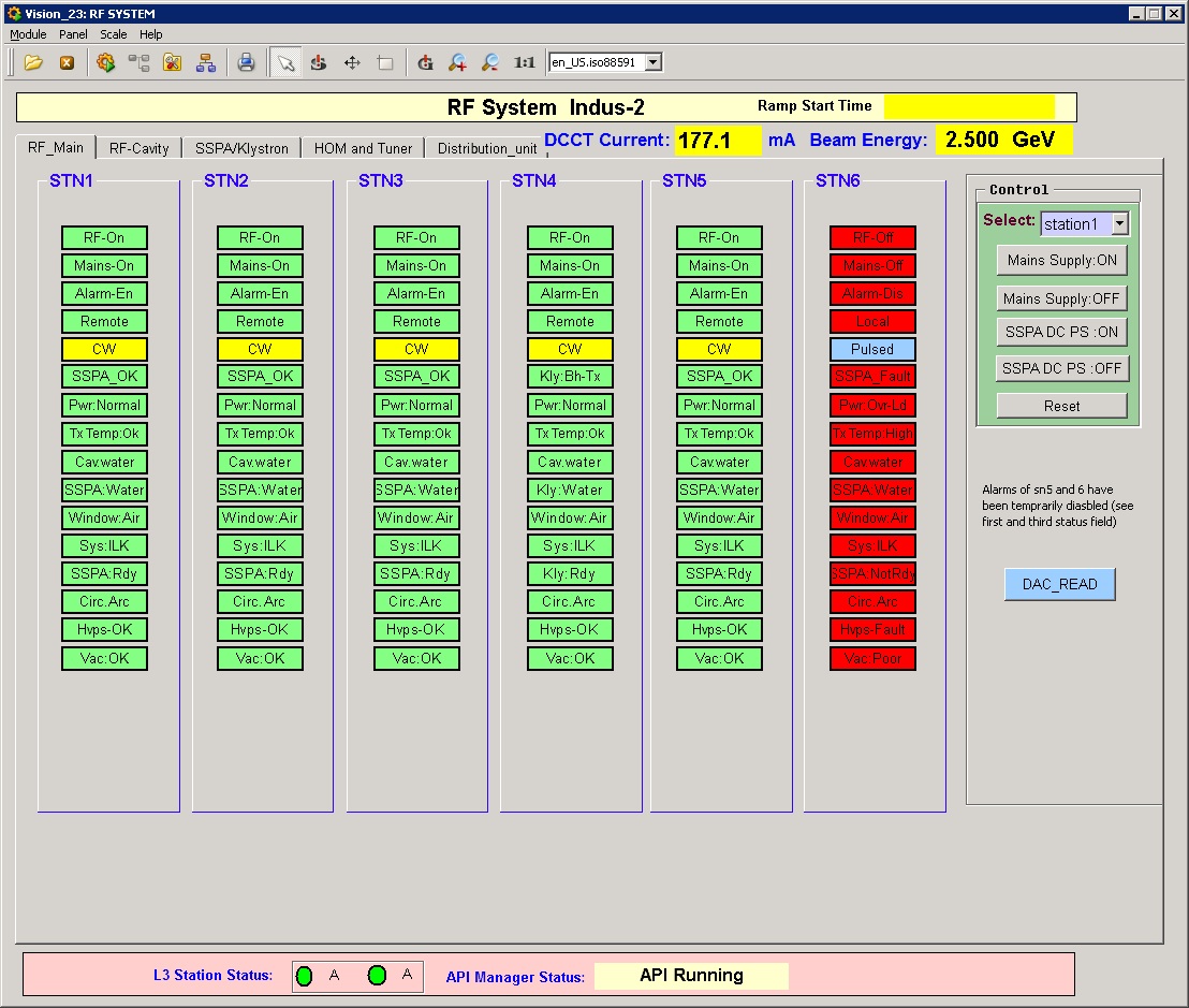 चित्र: आर. एफ. नियंत्रण प्रणाली सॉफ्टवेयर का स्क्रीनशॉट।