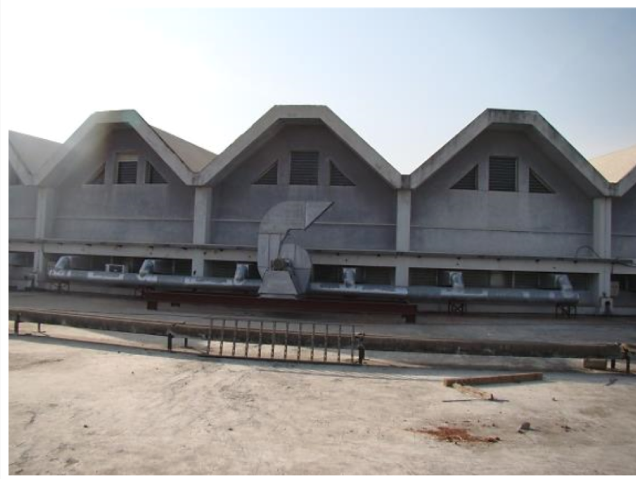 Smoke exhaust system covering three sectors of a zone with a direct driven blower; Smoke exhaust system covers 16 zone of Indus experimental hall.