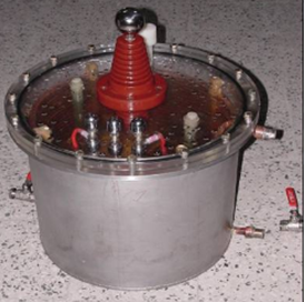 1-Φ 15 kVA, 40 kHz, 400V/22kV ferrite-cored  oil-cooled transformer