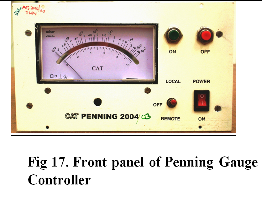 Fig 17. Front panel of Penning Gauge Controller