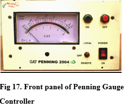 Fig 17. Front panel of Penning Gauge Controller