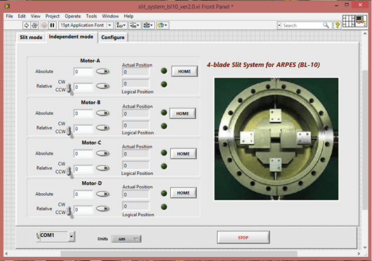 Figure 4: GUI of 4-blade slit system