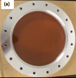(a) Kapton window to isolate the vacuum of experimental station from the 2-D detector (b) shows the 2-D SAXS profile of Silver Behenate sample used for calibration of q scale