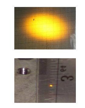 Actual collimated beam travelling to experimental station and focused spot.