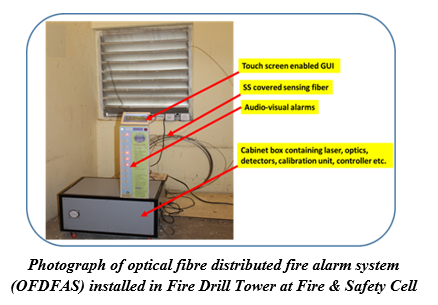 Photograph of optical fibre distributed fire alarm system OFDFAS) installed in Fire Drill Tower at Fire & Safety Cell