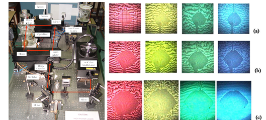 Multiple wavelength Mach-Zehnder interferograms recorded using 6470, 5680, 5140 and 4880 Å wavelengths at three stages (initial, intermediate and towards the end) of TGS crystal growth to delineate the influence of heat and mass transfer driving forces during the growth process [Proc. NLS-27 (2018) 57-58].