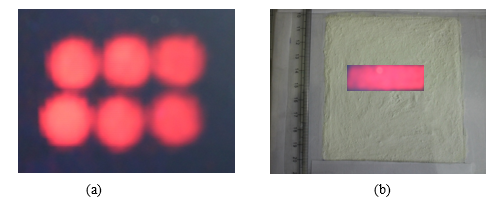 Fig i: (a) X-ray irradiated pallet, and (b) X-ray irradiated phosphor coated plate at Indus-2 [Proc. NLS-30 (2021) BARC Mumbai]